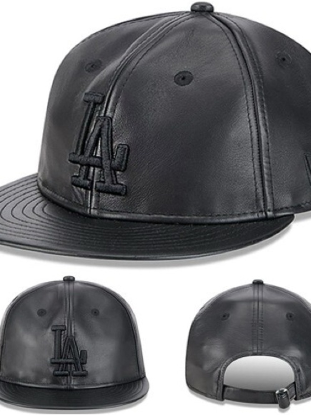 Women Black Leather Snapback Hat LA dodgers